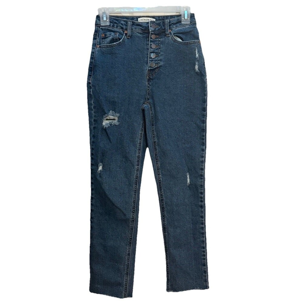 And Now This High Rise Button Fly Cropped Raw Hem Jeans Women Sz 24 Distressed